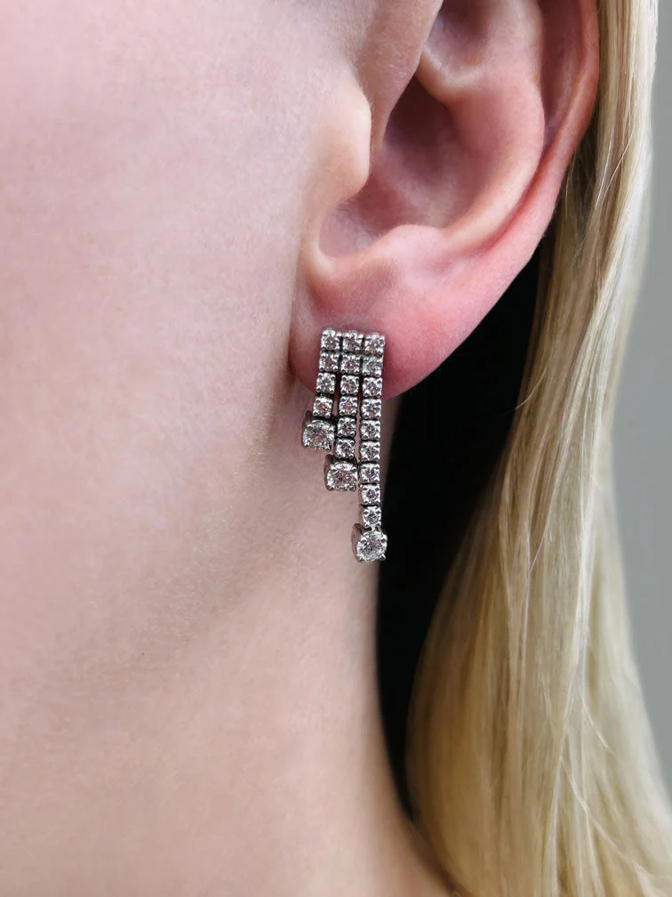 Triple Strand Diamond Dangle Drop Diamond Earrings with 2.21 ct.(finished) 2mm, 3.5mm - Image 3