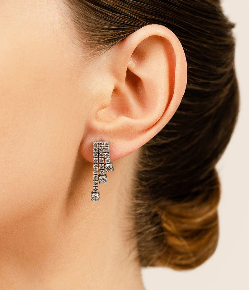 Triple Strand Diamond Dangle Drop Diamond Earrings with 2.21 ct.(finished) 2mm, 3.5mm - Image 4