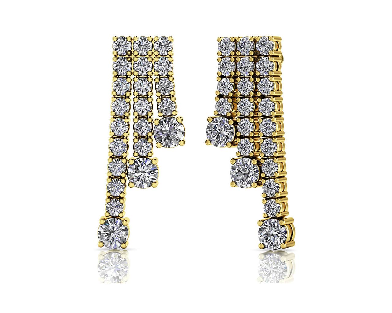 Triple Strand Diamond Dangle Drop Lab-Grown Diamond Earrings with 2.21 ct.(finished) 2mm, 3.5mm - Image 2
