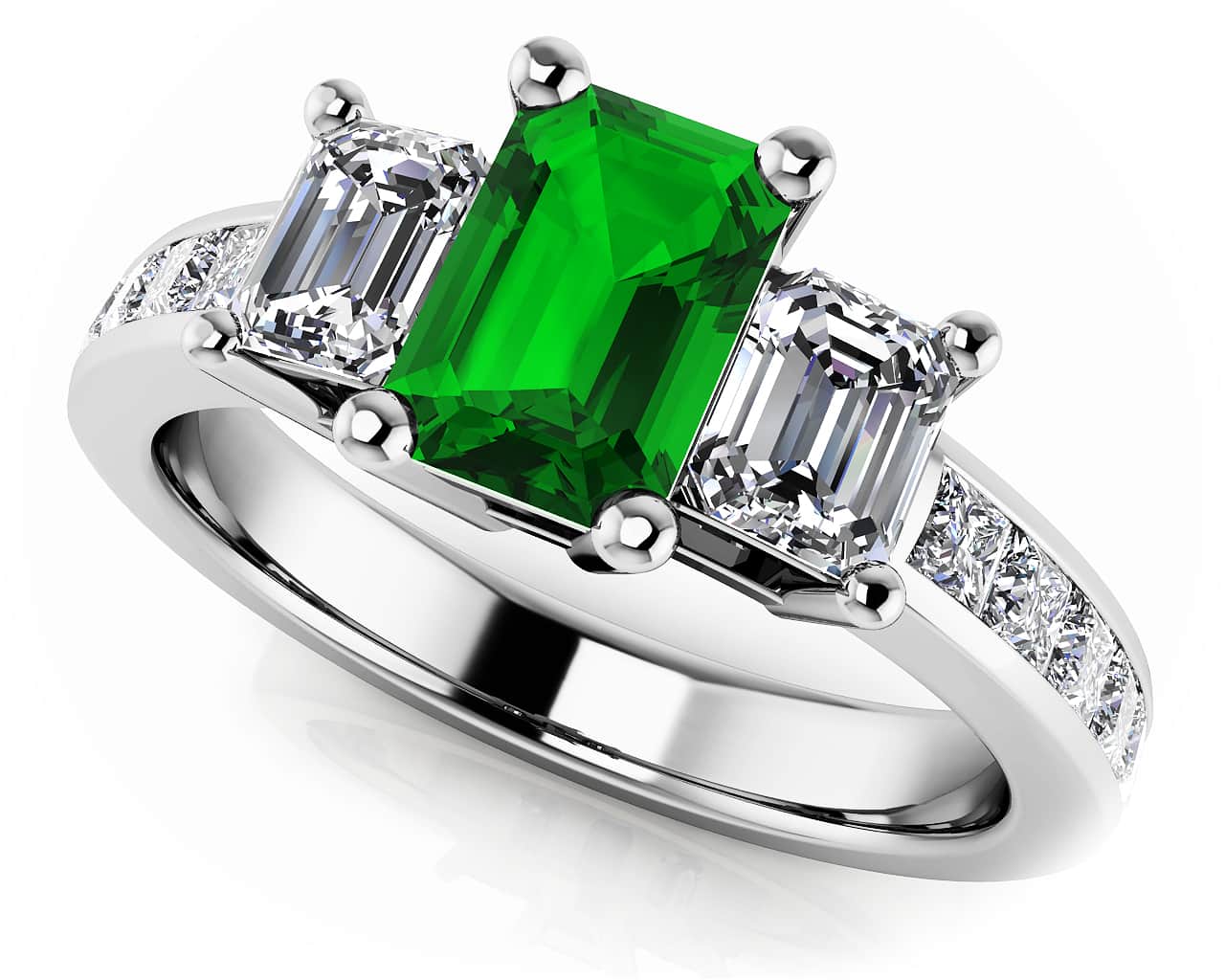 True Love Three Stone Diamond Ring with 3.30 ct.(finished) 8x6mm, 6x4mm, 2mm Ruby