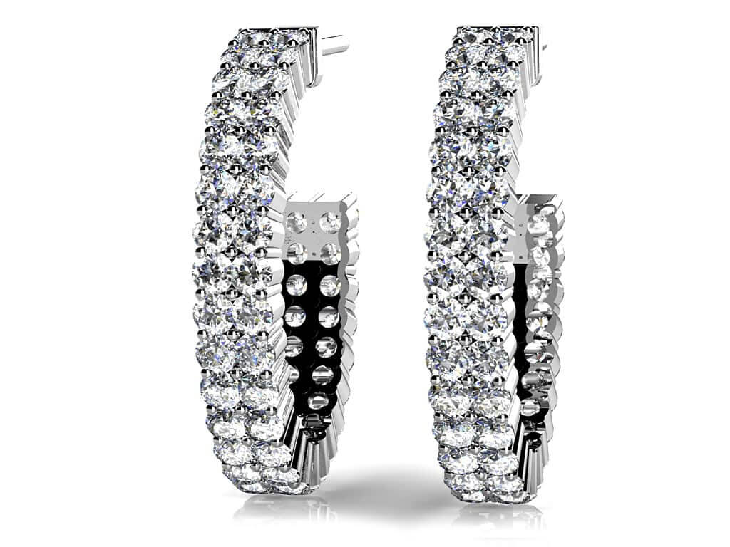 Two Row Diamond Open Hoop Earrings In Diamond with 2.16 ct.(finished) 1.6mm