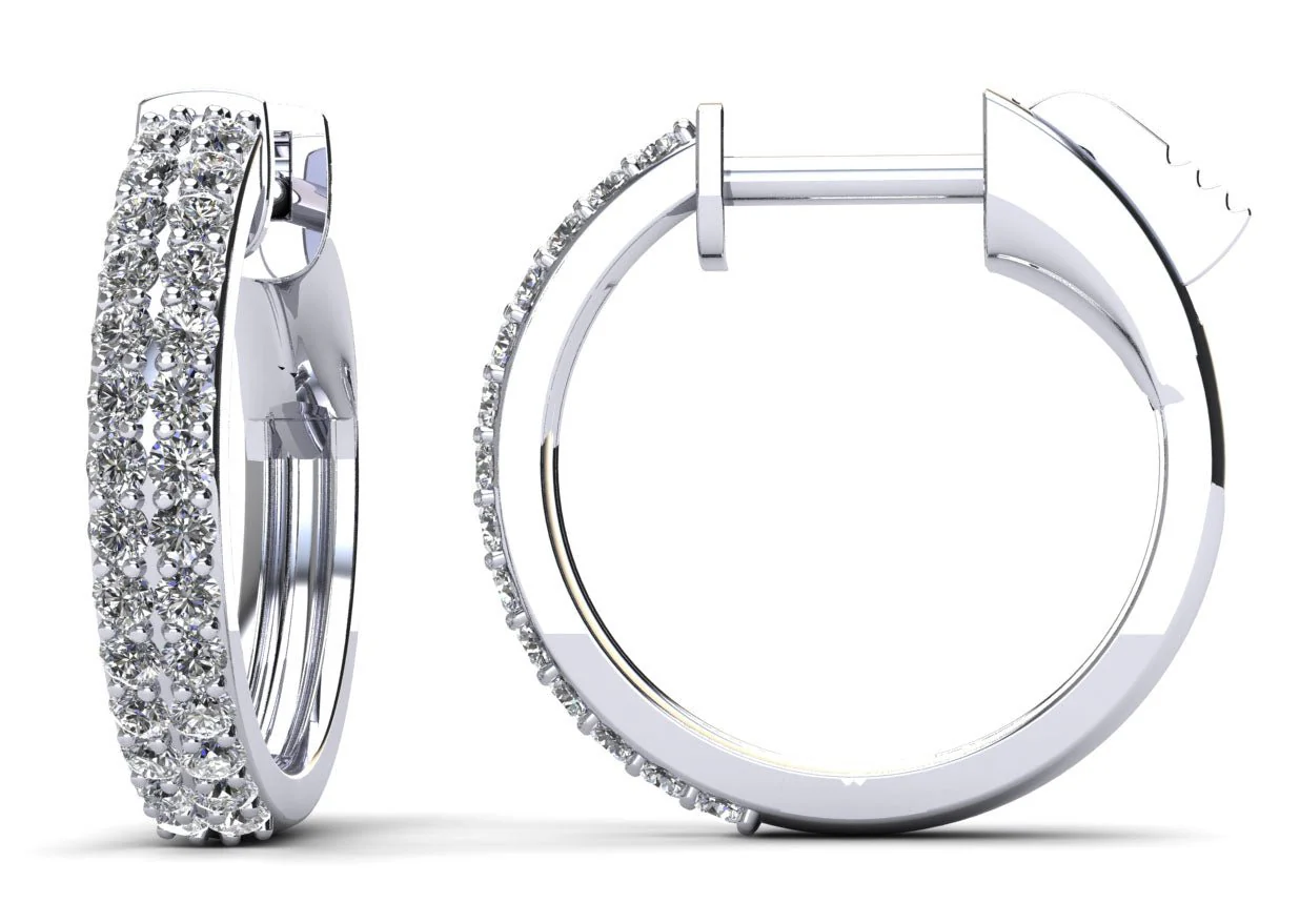 Two Rows Huggie Lab-Grown Diamond Hoop Earrings with 1.40 ct.(finished) 1.8mm
