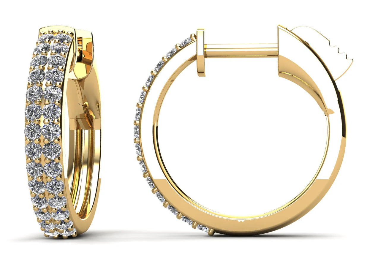 Two Rows Huggie Lab-Grown Diamond Hoop Earrings with 1.40 ct.(finished) 1.8mm - Image 2