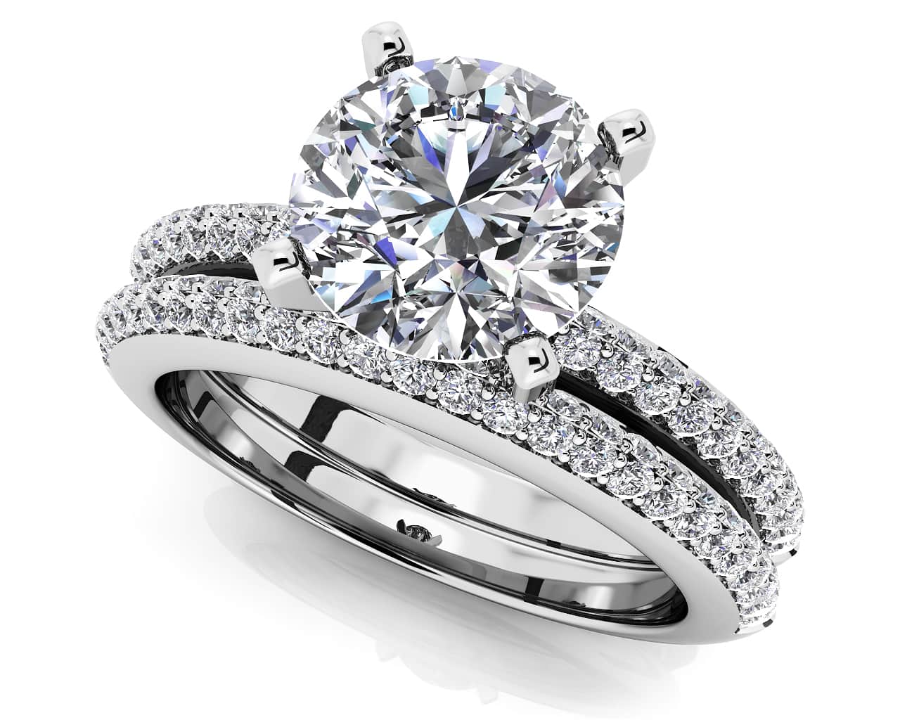 Two Rows Of Diamonds Lab-Grown Diamond Bridal Set with 1.74 ct. (1.25 ct. center diamond)