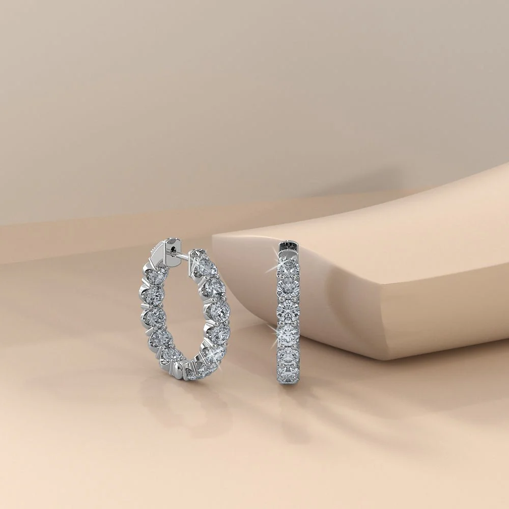 U Shape Cup Diamond Hoop Earrings with 8.64 ct.(finished) 4.9mm - Image 3