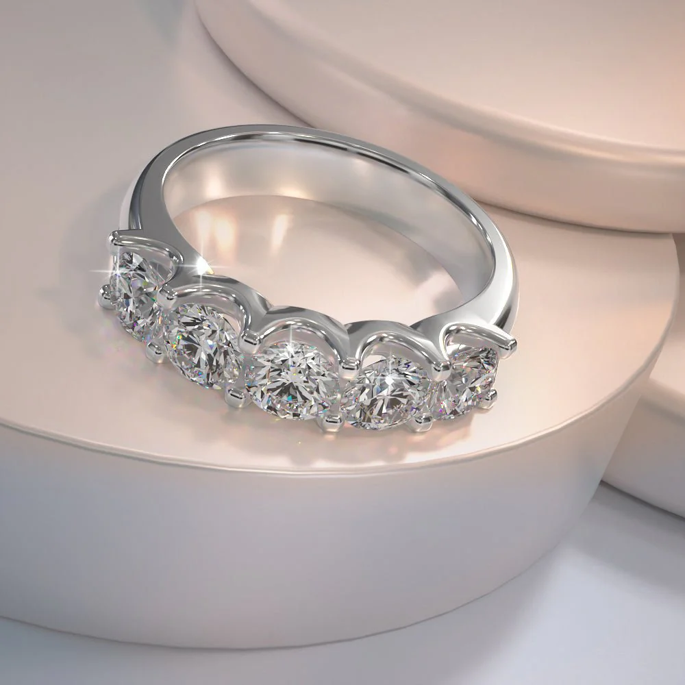 U Shape Five Stone Diamond Anniversary Diamond Ring with 1.25 ct.(finished) 4mm - Image 3
