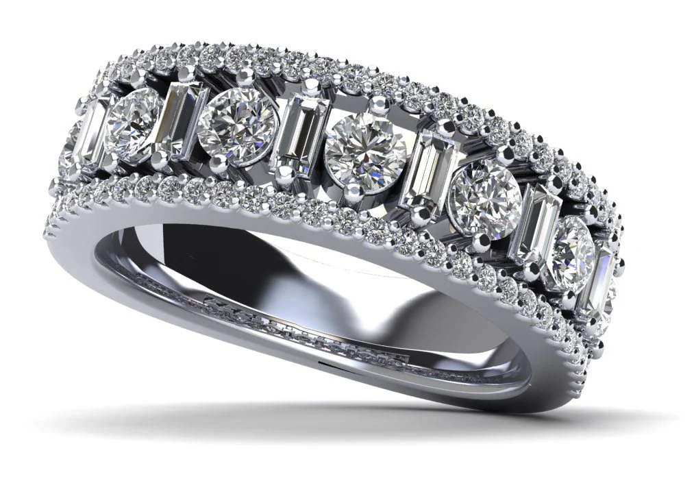 Unique Elegance Lab-Grown Diamond Anniversary Ring with 1.39 ct.(finished) 3x1.5mm, 1mm, 3mm