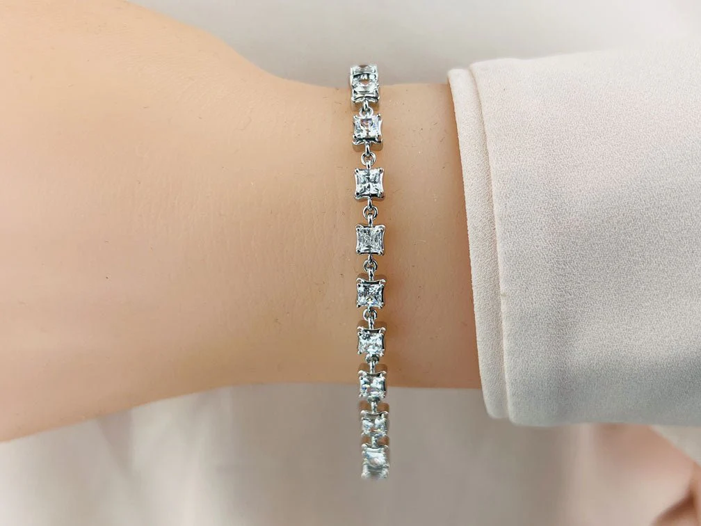Unique Princess Cut Diamond Link Tennis Diamond Bracelet with 3.26 ct.(finished) 3mm - Image 3