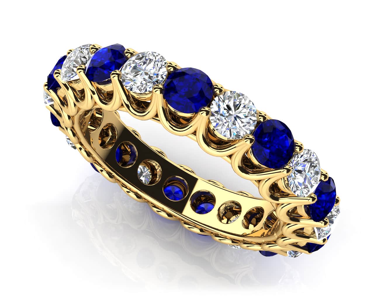 Unique Shared Prong Diamond And Gems Eternity Diamond Ring with 1.22 ct.(finished) 2.3mm, 2.3mm Sapphire - Image 2