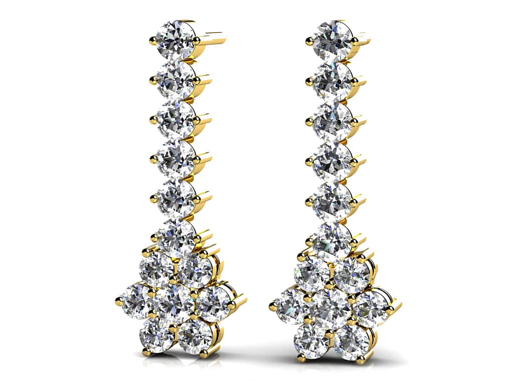 Vertical Drop Cluster Diamond Earrings with 0.98 ct.(finished) 1.9mm, 2.2mm, 2.6mm - Image 2