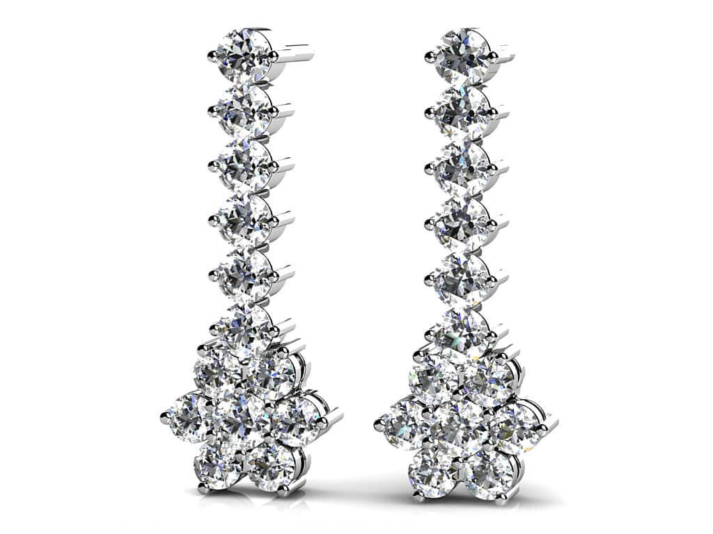 Vertical Drop Cluster Diamond Earrings with 1.58 ct.(finished) 2.3mm, 2.6mm, 2.8mm