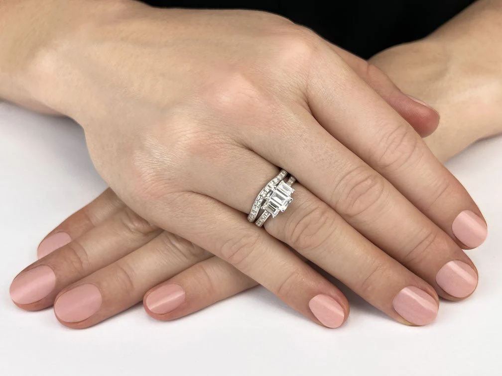Vibrant Love Emerald Cut Three Stone Bridal Set Diamond  with 2.41 ct. (1.00 ct. center diamond) - Image 3