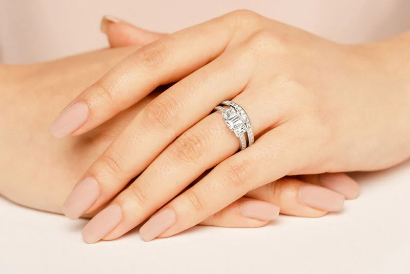 Vibrant Love Emerald Cut Three Stone Bridal Set Diamond  with 2.41 ct. (1.00 ct. center diamond) - Image 5