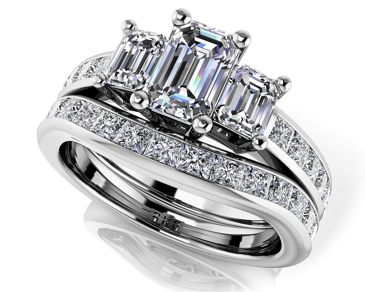 Vibrant Love Emerald Cut Three Stone Lab-Grown Diamond Bridal Set with 2.41 ct. (1.00 ct. center diamond)