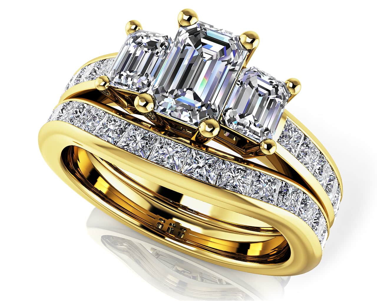 Vibrant Love Emerald Cut Three Stone Lab-Grown Diamond Bridal Set with 3.43 ct. (1.50 ct. center diamond) - Image 2