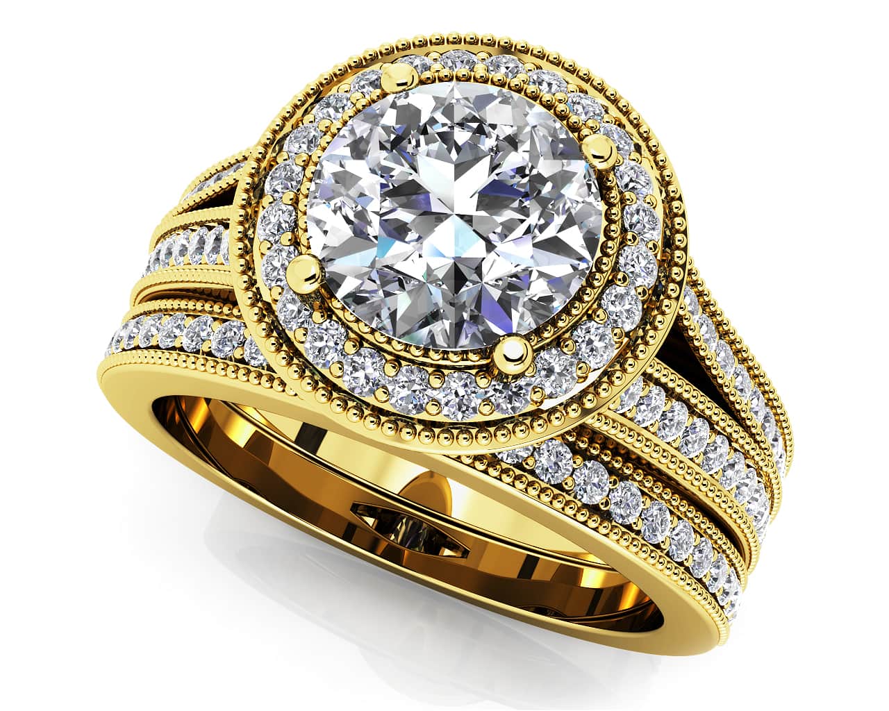Vintage Beauty Matching Lab-Grown Diamond Bridal Set with 1.21 ct. (0.75 ct. center diamond) - Image 2