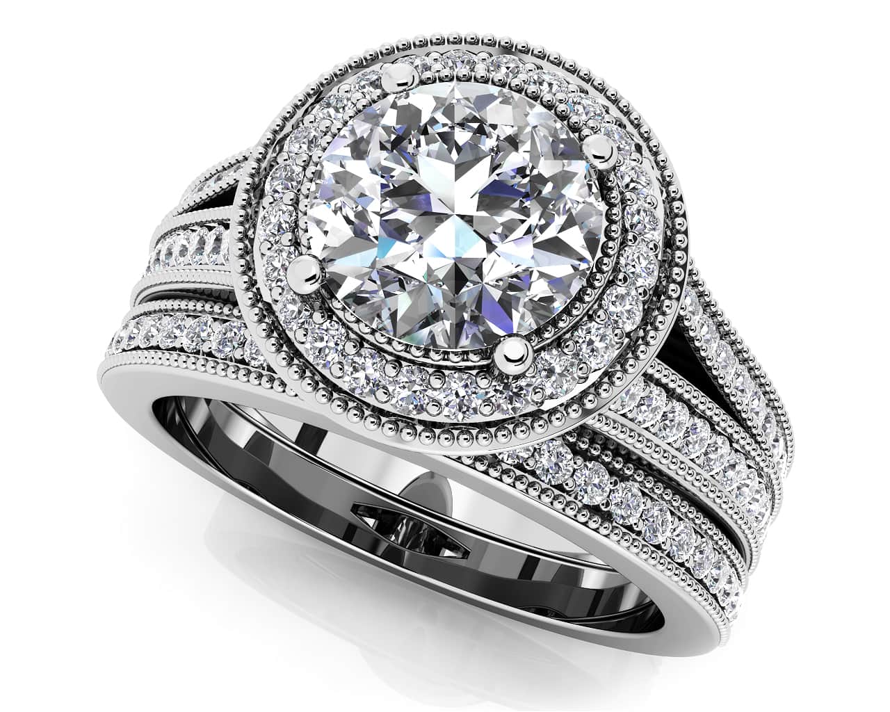 Vintage Beauty Matching Lab-Grown Diamond Bridal Set with 1.73 ct. (1.25 ct. center diamond)