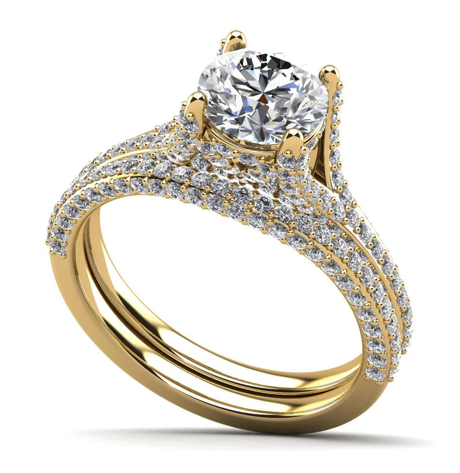 Vintage Crown Lab-Grown Diamond Bridal Set with 2.98 ct. (2.00 ct. center diamond) - Image 2