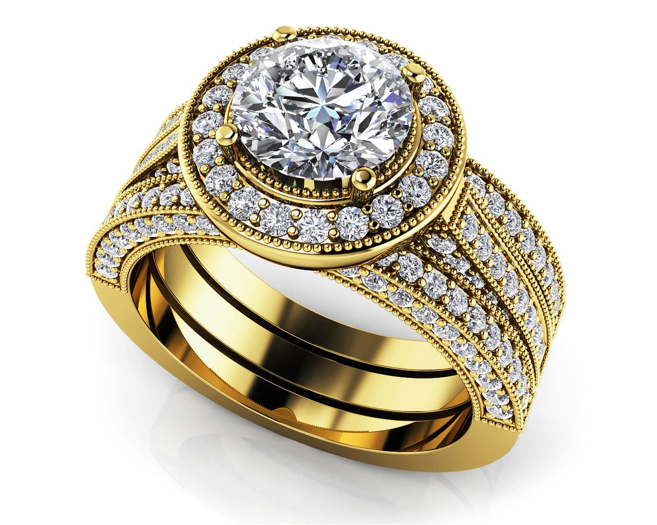 Vintage Glamour Double Band Lab-Grown Diamond Bridal Set with 3.56 ct. (2.00 ct. center diamond) - Image 2