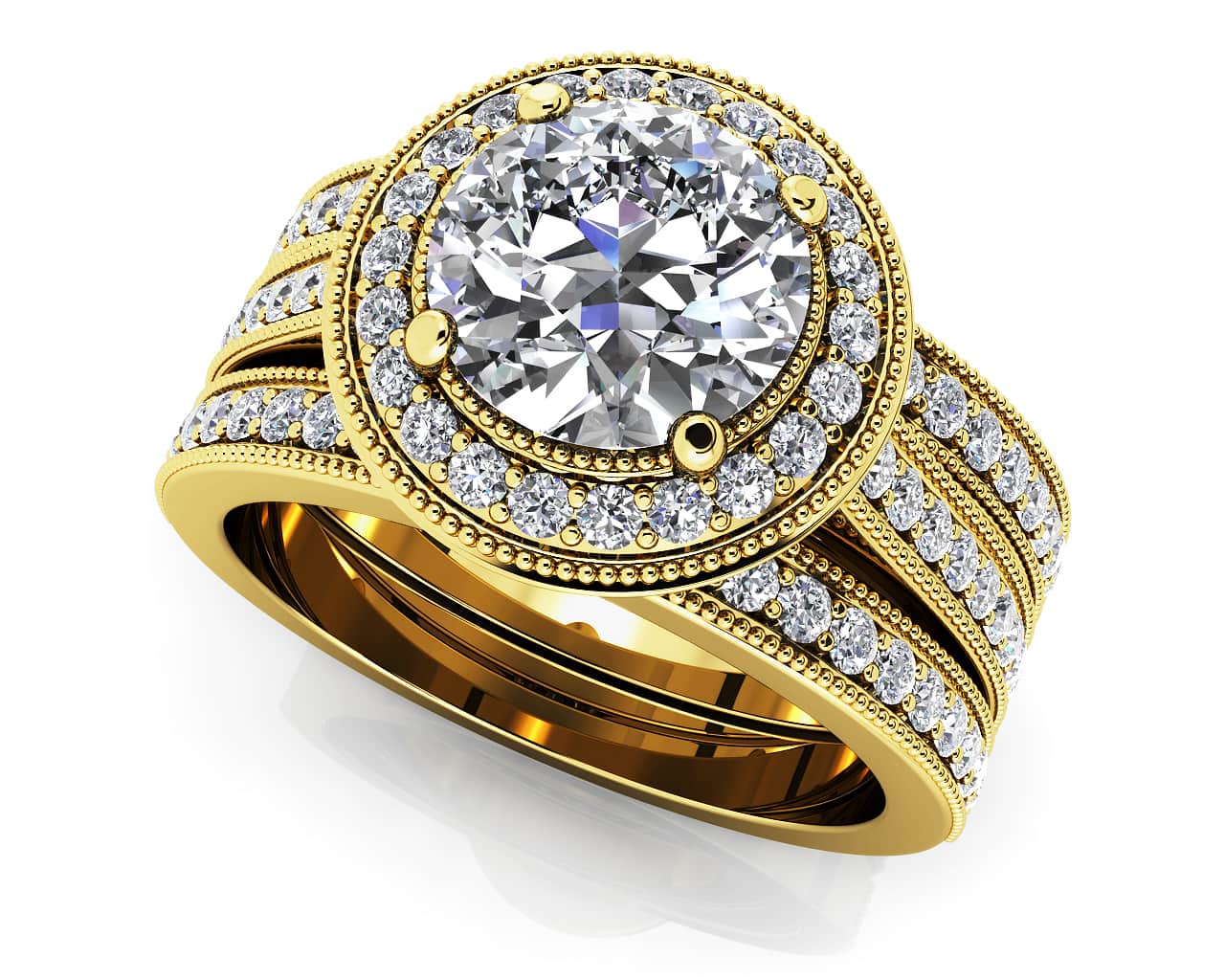Vintage Luxe Double Piece Lab-Grown Diamond Bridal Set with 1.67 ct. (1.00 ct. center diamond) - Image 2