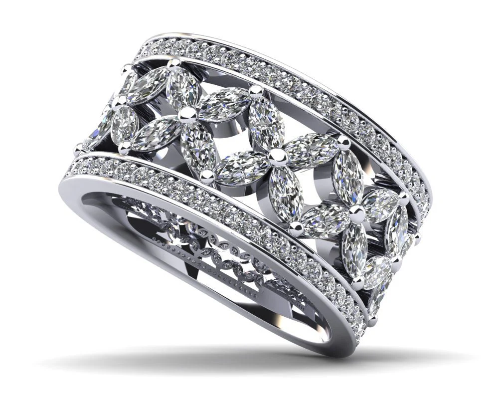 Vintage Marquise Lab-Grown Diamond Anniversary Ring with 1.82 ct.(finished) 3.5x2mm, 1.3mm