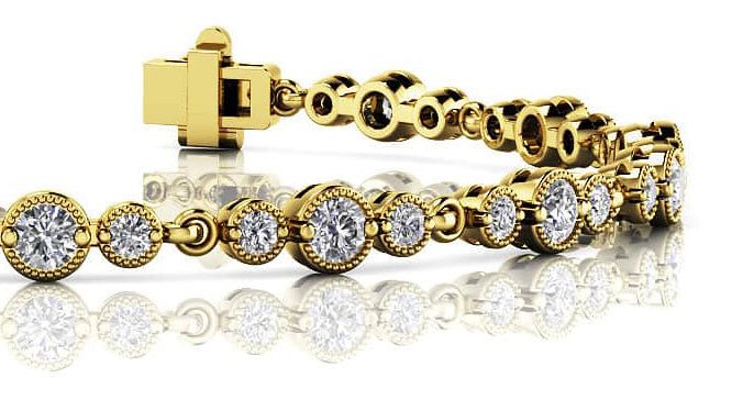 Vintage Milgrain Three Diamond Chain Link Diamond Bracelet with 2.39 ct.(finished) 2mm, 3mm - Image 2