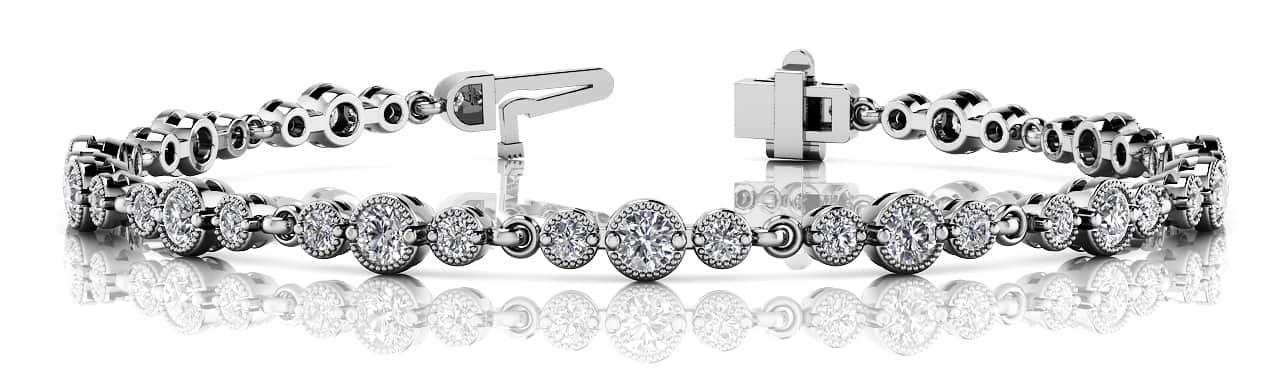 Vintage Milgrain Three Diamond Chain Link Diamond Bracelet with 2.39 ct.(finished) 2mm, 3mm - Image 4