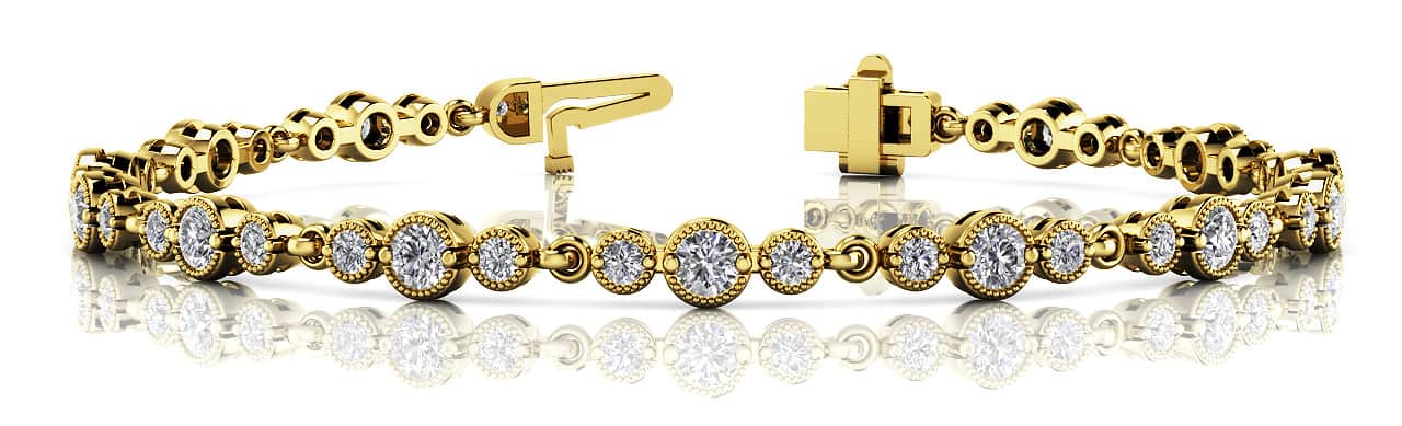 Vintage Milgrain Three Diamond Chain Link Diamond Bracelet with 2.39 ct.(finished) 2mm, 3mm - Image 5
