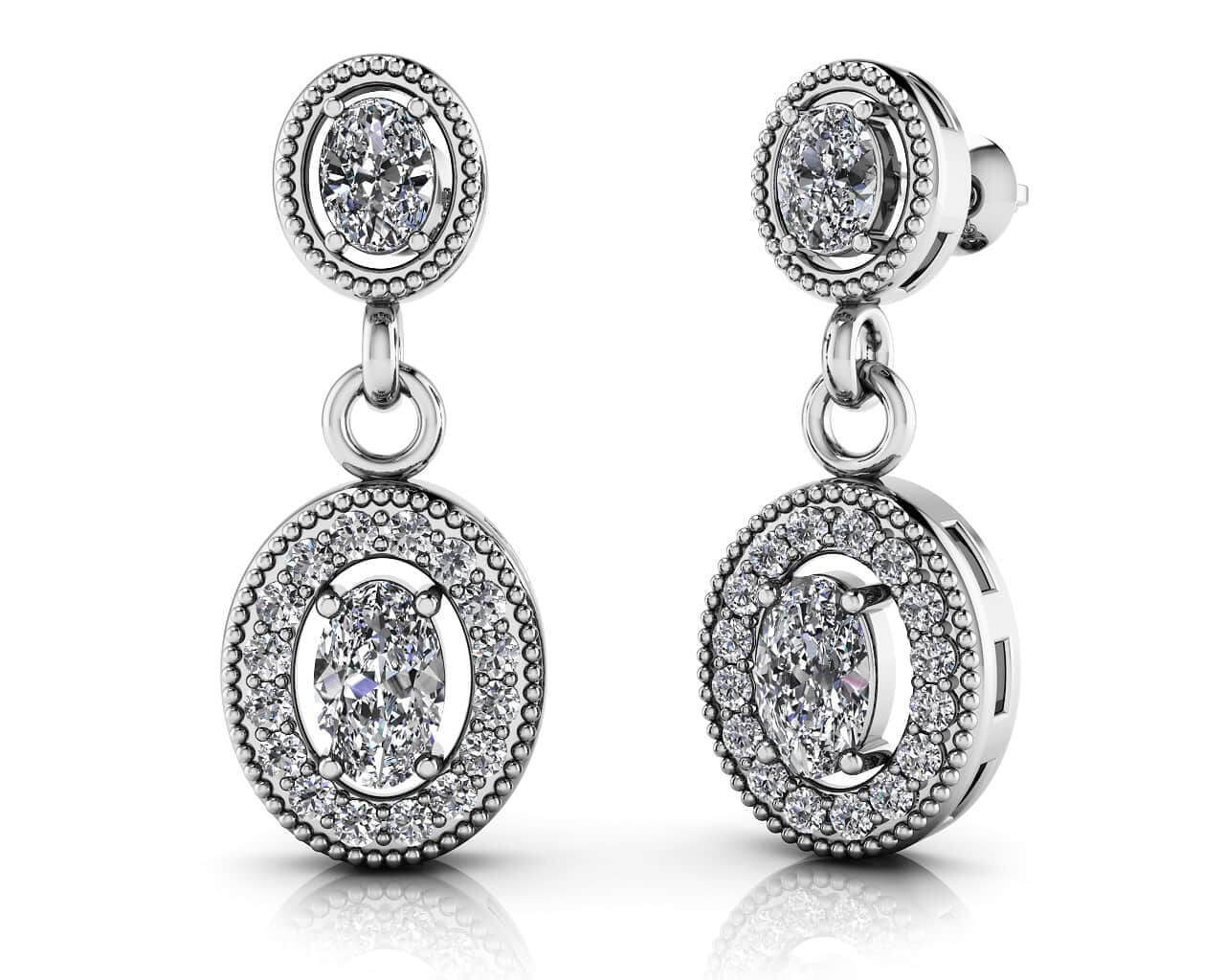 Vintage Oval Drop Lab-Grown Diamond Earrings with 1.12 ct.(finished) 4X3mm, 5X3mm, 1.1mm