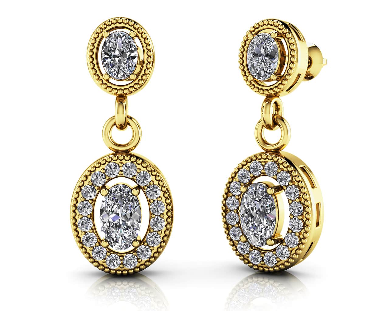 Vintage Oval Drop Lab-Grown Diamond Earrings with 1.12 ct.(finished) 4X3mm, 5X3mm, 1.1mm - Image 2