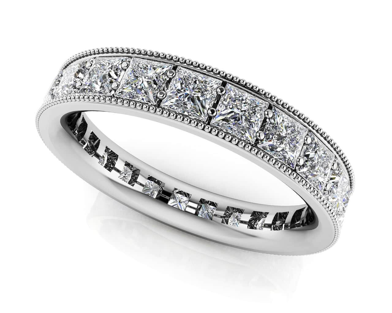 Vintage Princess Cut Diamond Eternity Diamond Ring with 1.35 ct.(finished) 2mm