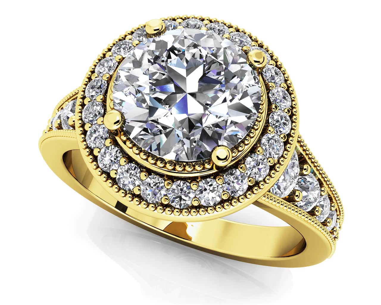 Vintage Round Halo Diamond Engagement Ring with 1.85 ct. (1.25 ct. center diamond) - Image 2