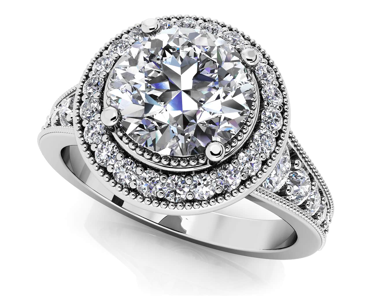Vintage Round Halo Lab-Grown Diamond Engagement Ring with 2.10 ct. (1.50 ct. center diamond)