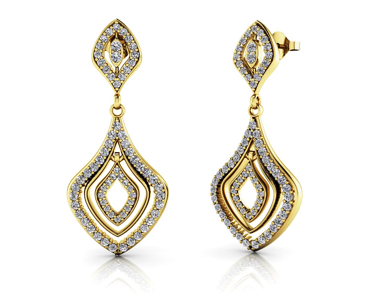 Wavy Double Drop Diamond Earrings with 0.78 ct.(finished) 1mm, 1.2mm, 1.4mm - Image 2