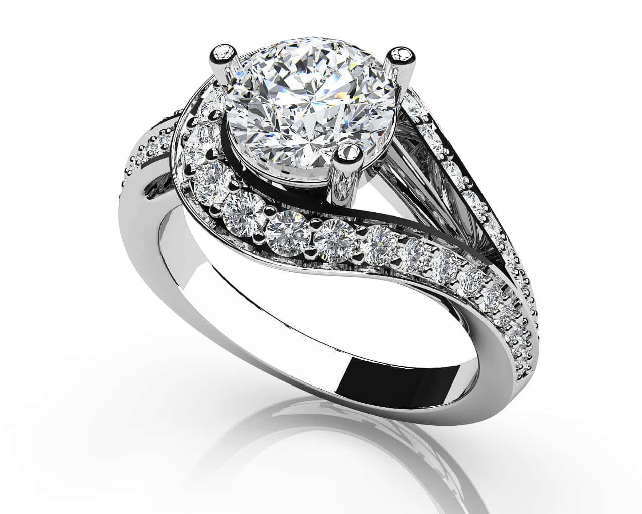 Whirl Wind Romance Twist Shank Diamond Engagement Ring with 1.06 ct. (0.50 ct. center diamond)