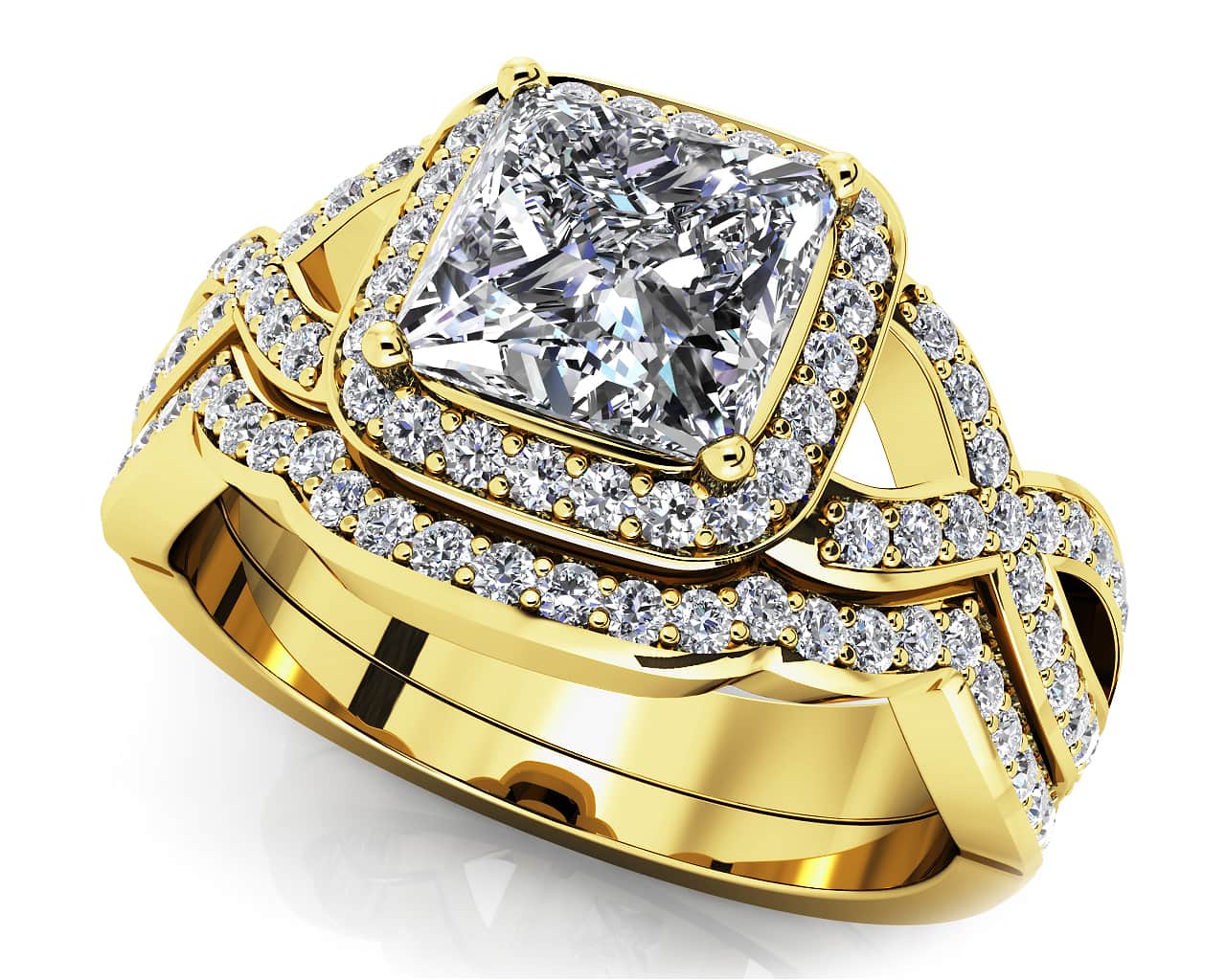 Woven Band Princess Diamond Bridal Set Diamond with 1.74 ct. (1.25 ct. center diamond) - Image 2
