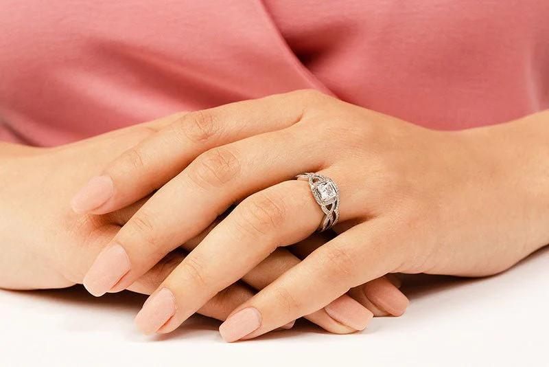 Woven Band Princess Lab-Grown Diamond Bridal Set with 1.21 ct. (0.75 ct. center diamond) - Image 5