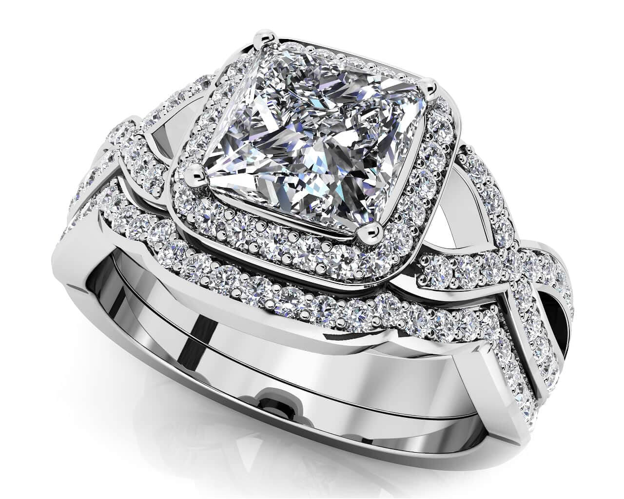 Woven Band Princess Lab-Grown Diamond Bridal Set with 1.99 ct. (1.50 ct. center diamond)